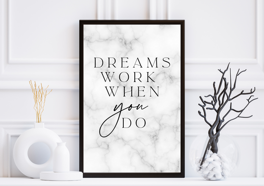 John Maxwell quote, personal growth quote dreams, goal motivation poster, dreams work, zig ziglar quote, Jim Rohn quote, Tony robbins quote poster, faith and action poster